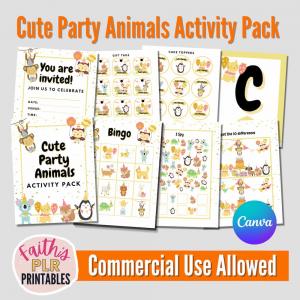 Cute Party Animals Activity Pack Canva Templates