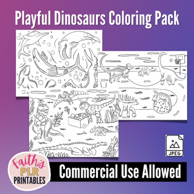 Playful Dinosaurs Coloring Pack PLR