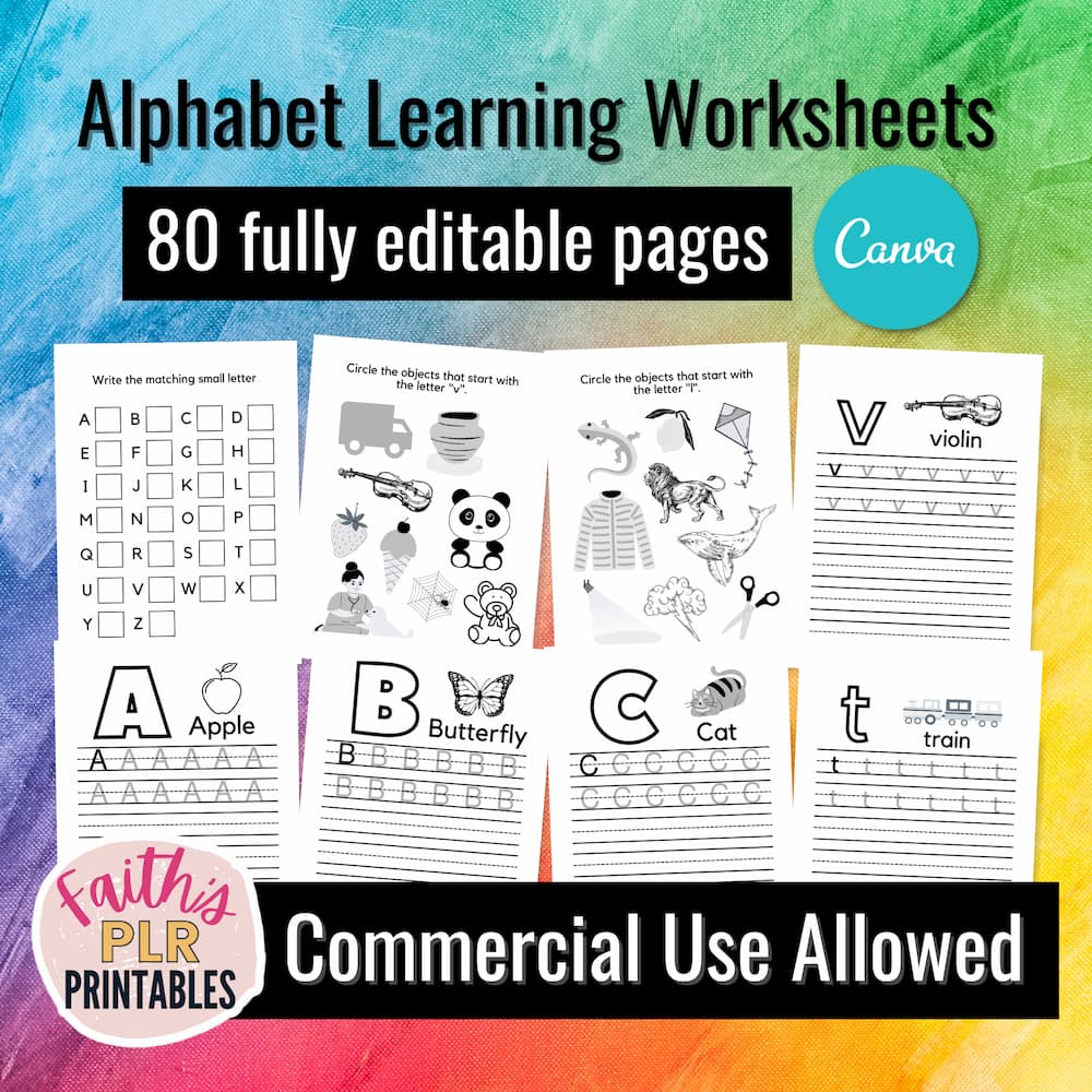 alphabet learning worksheets product banner